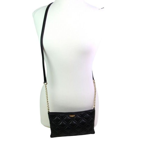 kate spade NY STITCHED BLACK REAL LEATHER CHAIN SHOULDER BAG XBODY HANDBAG PURSE - Picture 2 of 16